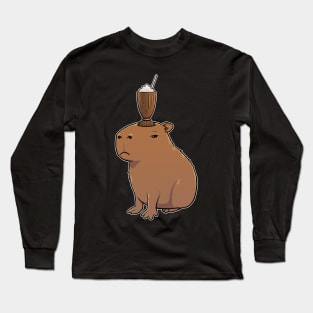 Capybara with a Chocolate Milkshake on its head Long Sleeve T-Shirt